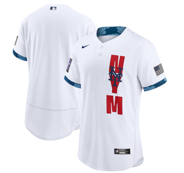 Men's New York Mets Blank 2021 White All-Star Cool Base Stitched MLB Jersey